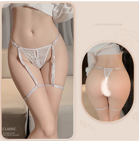 FEE ET MOI - Lace Integrated Garter Thigh Straps Panties (White)